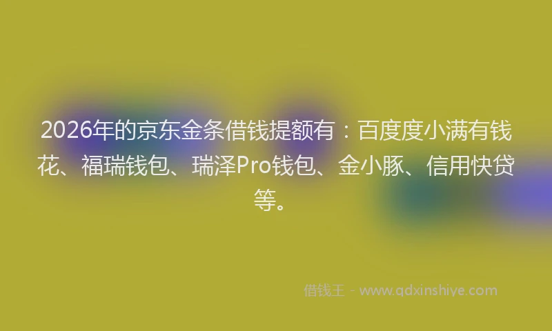 2026年的京东金条借钱提额有：百度度小满有钱花、福瑞钱包、瑞泽Pro钱包、金小豚、信用快贷等。