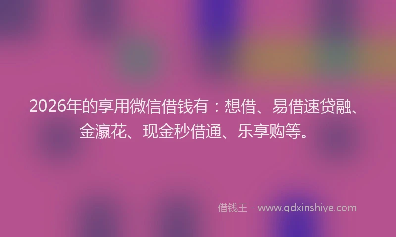 2026年的享用微信借钱有：想借、易借速贷融、金瀛花、现金秒借通、乐享购等。