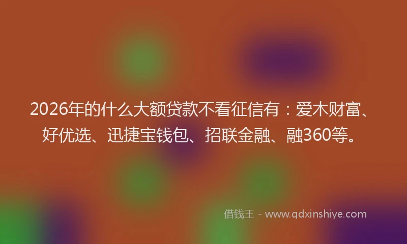 2026年的什么大额贷款不看征信有：爱木财富、好优选、迅捷宝钱包、招联金融、融360等。