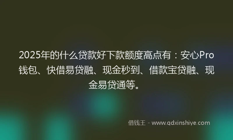 2025年的什么贷款好下款额度高点有：安心Pro钱包、快借易贷融、现金秒到、借款宝贷融、现金易贷通等。