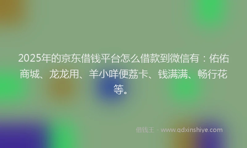 2025年的京东借钱平台怎么借款到微信有：佑佑商城、龙龙用、羊小咩便荔卡、钱满满、畅行花等。