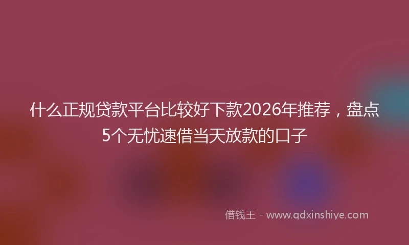什么正规贷款平台比较好下款2026年推荐，盘点5个无忧速借当天放款的口子