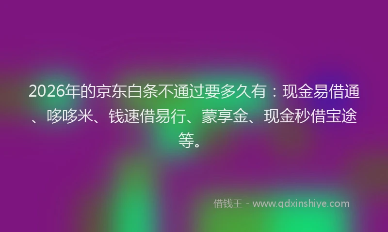 2026年的京东白条不通过要多久有：现金易借通、哆哆米、钱速借易行、蒙享金、现金秒借宝途等。