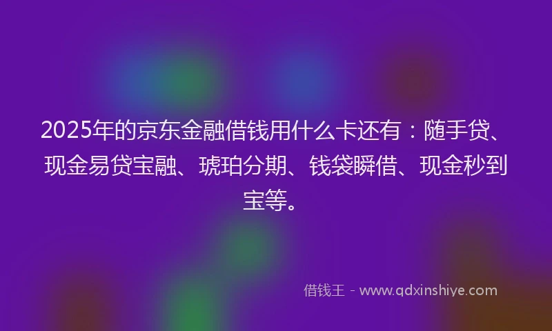 2025年的京东金融借钱用什么卡还有：随手贷、现金易贷宝融、琥珀分期、钱袋瞬借、现金秒到宝等。