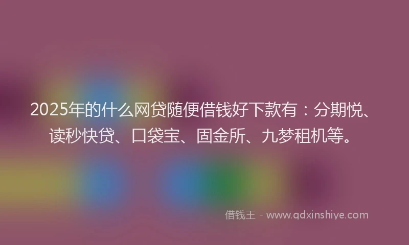 2025年的什么网贷随便借钱好下款有：分期悦、读秒快贷、口袋宝、固金所、九梦租机等。