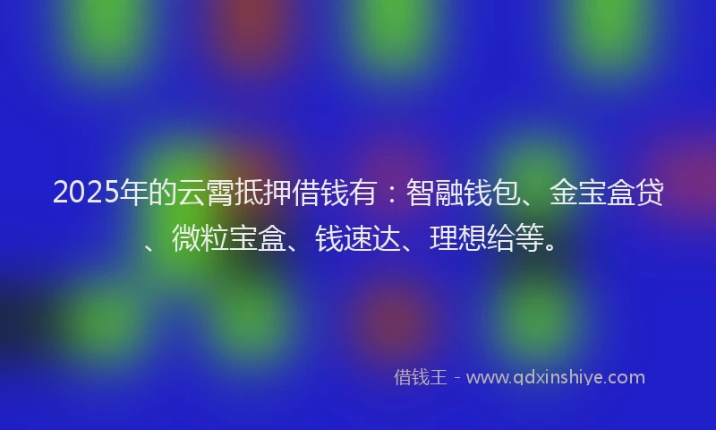 2025年的云霄抵押借钱有：智融钱包、金宝盒贷、微粒宝盒、钱速达、理想给等。