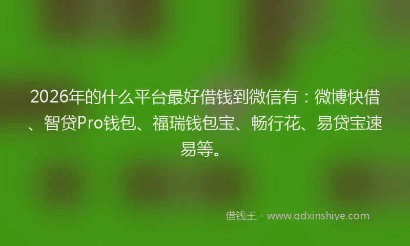 2026年的什么平台最好借钱到微信有:微博快借、智贷Pro钱包、福瑞钱包宝、畅行花、易贷宝速易等。