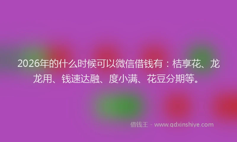 2026年的什么时候可以微信借钱有：桔享花、龙龙用、钱速达融、度小满、花豆分期等。