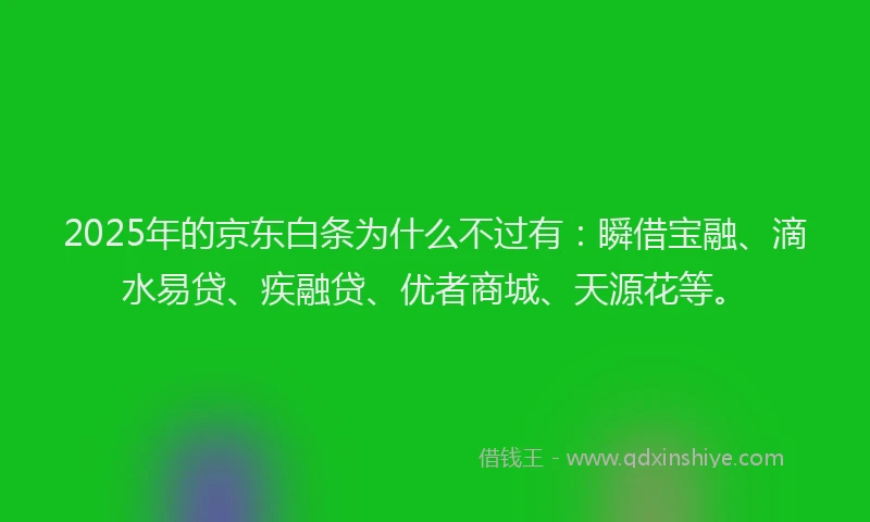 2025年的京东白条为什么不过有:瞬借宝融、滴水易贷、疾融贷、优者商城、天源花等。