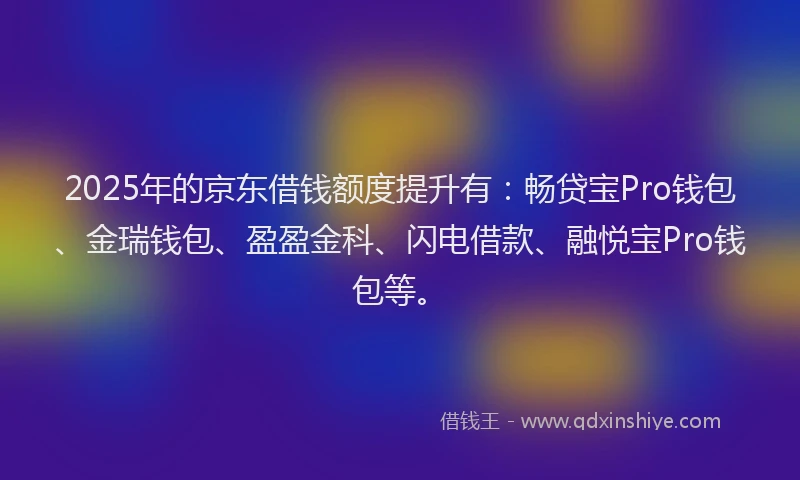 2025年的京东借钱额度提升有：畅贷宝Pro钱包、金瑞钱包、盈盈金科、闪电借款、融悦宝Pro钱包等。