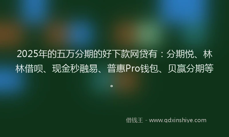 2025年的五万分期的好下款网贷有：分期悦、林林借呗、现金秒融易、普惠Pro钱包、贝赢分期等。