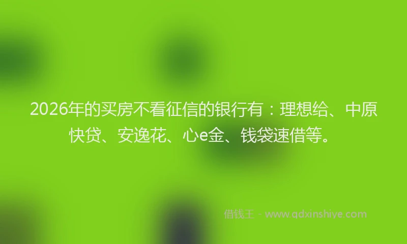 2026年的买房不看征信的银行有：理想给、中原快贷、安逸花、心e金、钱袋速借等。