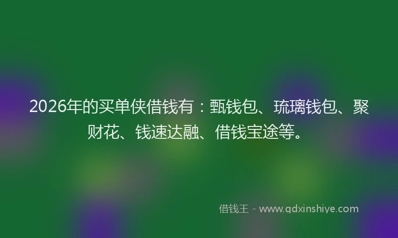2026年的买单侠借钱有：甄钱包、琉璃钱包、聚财花、钱速达融、借钱宝途等。