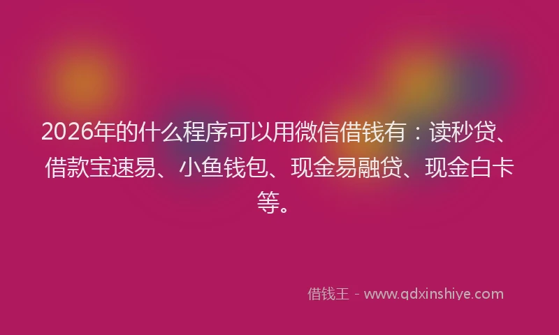 2026年的什么程序可以用微信借钱有:读秒贷、借款宝速易、小鱼钱包、现金易融贷、现金白卡等。