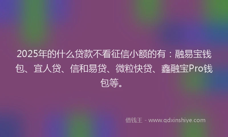 2025年的什么贷款不看征信小额的有:融易宝钱包、宜人贷、信和易贷、微粒快贷、鑫融宝Pro钱包等。