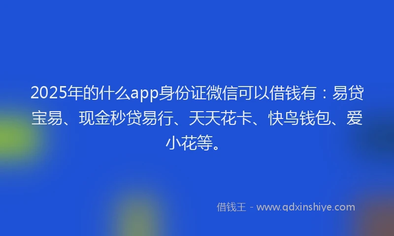 2025年的什么app身份证微信可以借钱有:易贷宝易、现金秒贷易行、天天花卡、快鸟钱包、爱小花等。