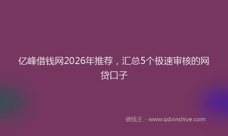 亿峰借钱网2026年推荐，汇总5个极速审核的网贷口子