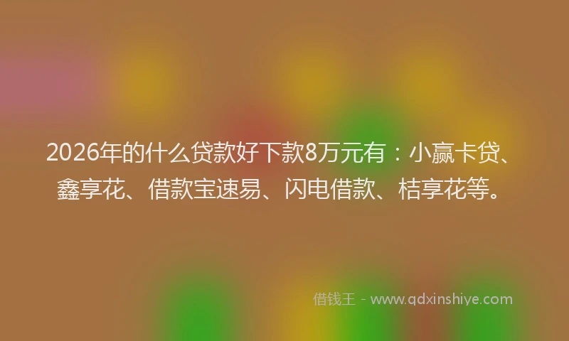 2026年的什么贷款好下款8万元有：小赢卡贷、鑫享花、借款宝速易、闪电借款、桔享花等。