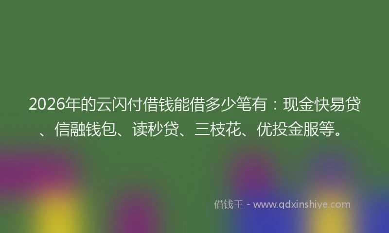 2026年的云闪付借钱能借多少笔有：现金快易贷、信融钱包、读秒贷、三枝花、优投金服等。