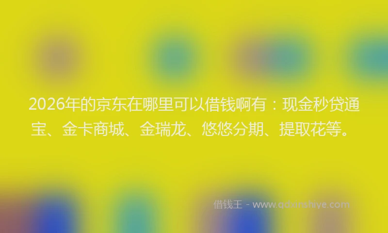 2026年的京东在哪里可以借钱啊有:现金秒贷通宝、金卡商城、金瑞龙、悠悠分期、提取花等。
