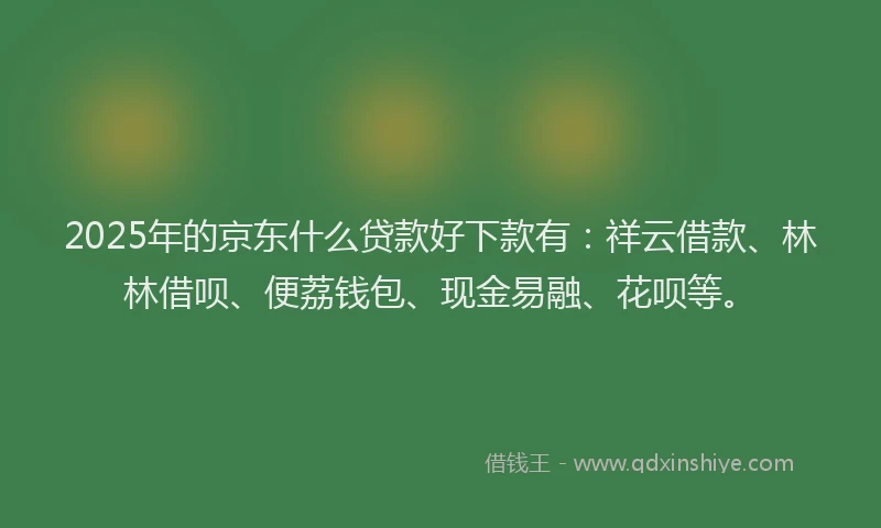 2025年的京东什么贷款好下款有:祥云借款、林林借呗、便荔钱包、现金易融、花呗等。