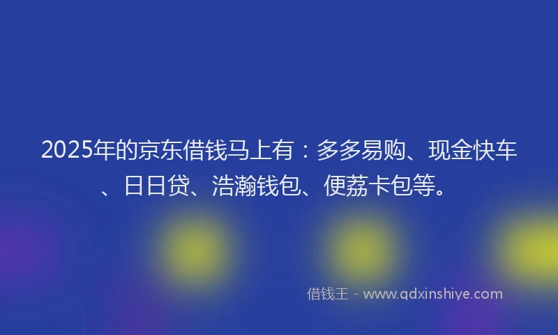 2025年的京东借钱马上有：多多易购、现金快车、日日贷、浩瀚钱包、便荔卡包等。