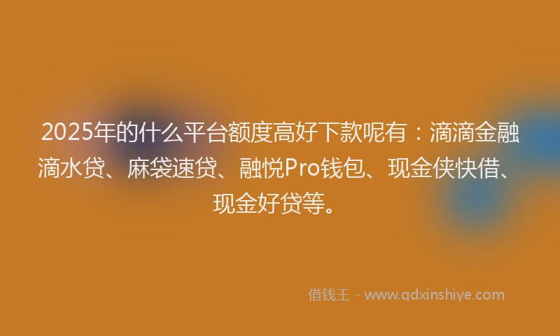 2025年的什么平台额度高好下款呢有：滴滴金融滴水贷、麻袋速贷、融悦Pro钱包、现金侠快借、现金好贷等。