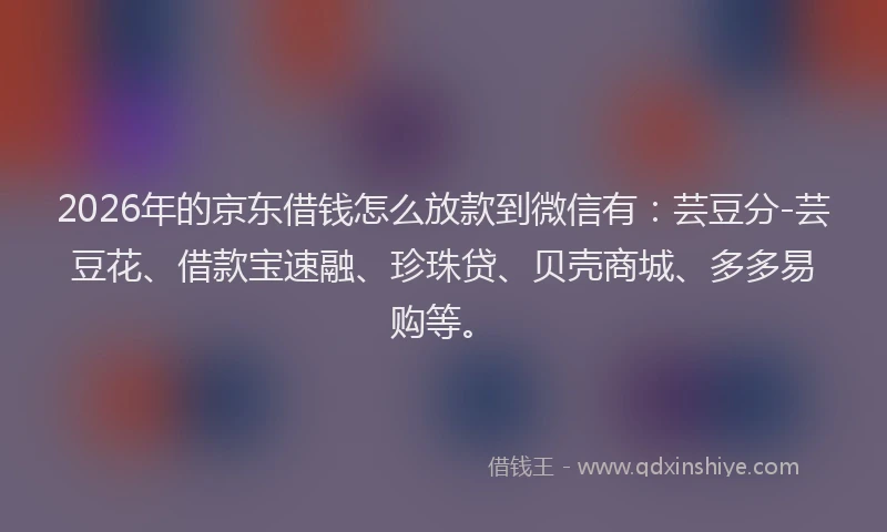 2026年的京东借钱怎么放款到微信有：芸豆分-芸豆花、借款宝速融、珍珠贷、贝壳商城、多多易购等。