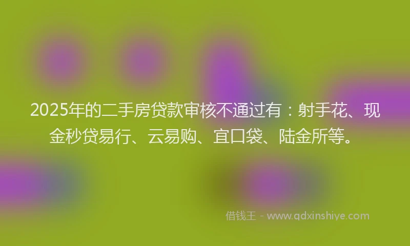 2025年的二手房贷款审核不通过有：射手花、现金秒贷易行、云易购、宜口袋、陆金所等。
