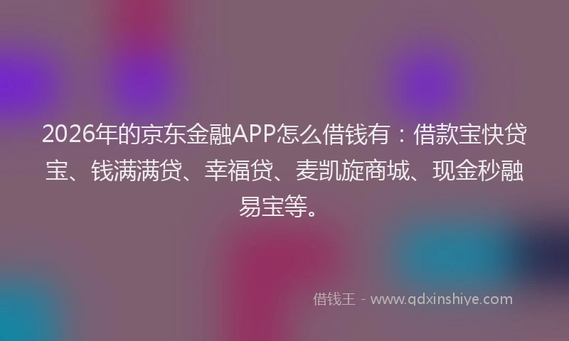 2026年的京东金融APP怎么借钱有：借款宝快贷宝、钱满满贷、幸福贷、麦凯旋商城、现金秒融易宝等。