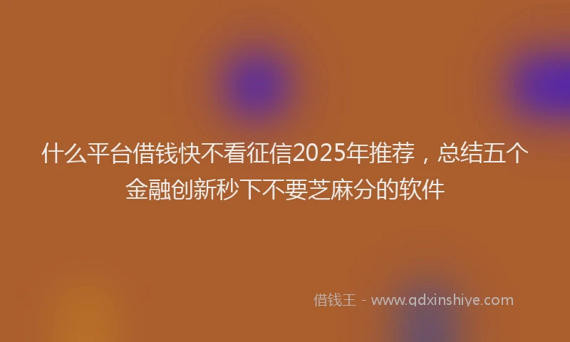 什么平台借钱快不看征信2025年推荐，总结五个金融创新秒下不要芝麻分的软件