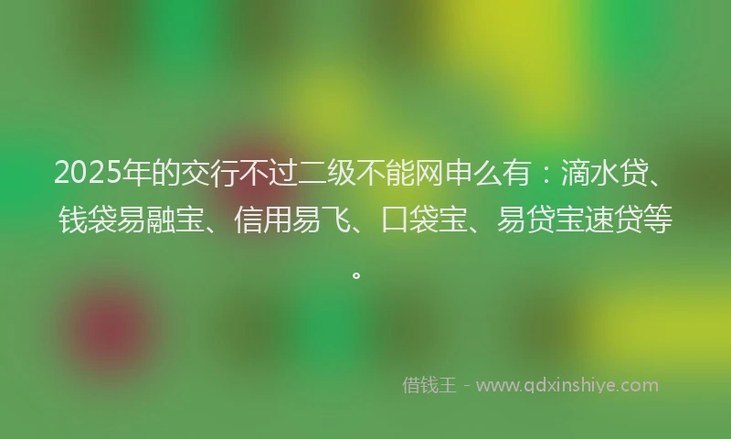 2025年的交行不过二级不能网申么有：滴水贷、钱袋易融宝、信用易飞、口袋宝、易贷宝速贷等。