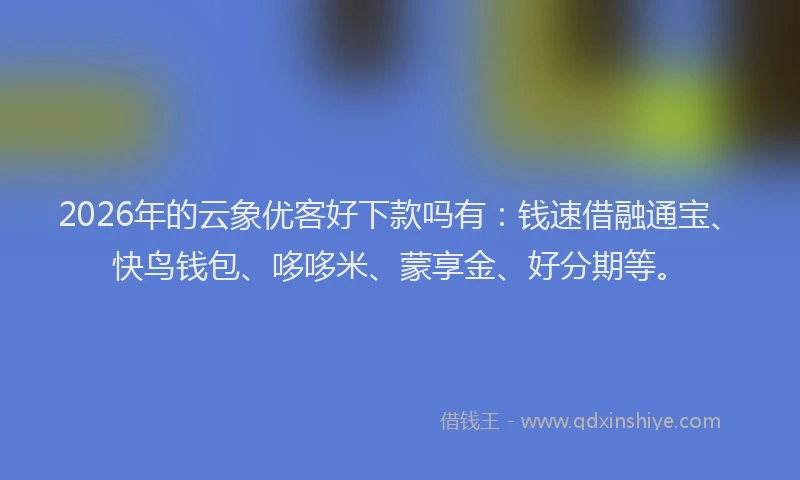 2026年的云象优客好下款吗有：钱速借融通宝、快鸟钱包、哆哆米、蒙享金、好分期等。