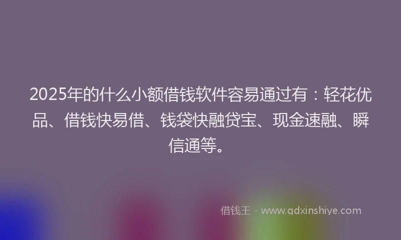 2025年的什么小额借钱软件容易通过有：轻花优品、借钱快易借、钱袋快融贷宝、现金速融、瞬信通等。