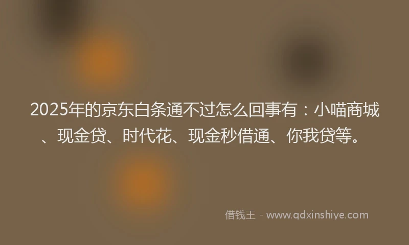 2025年的京东白条通不过怎么回事有:小喵商城、现金贷、时代花、现金秒借通、你我贷等。