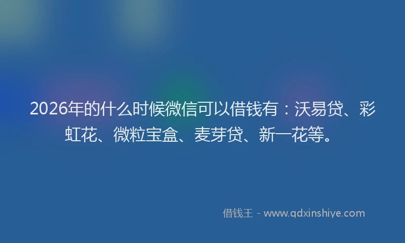 2026年的什么时候微信可以借钱有:沃易贷、彩虹花、微粒宝盒、麦芽贷、新一花等。