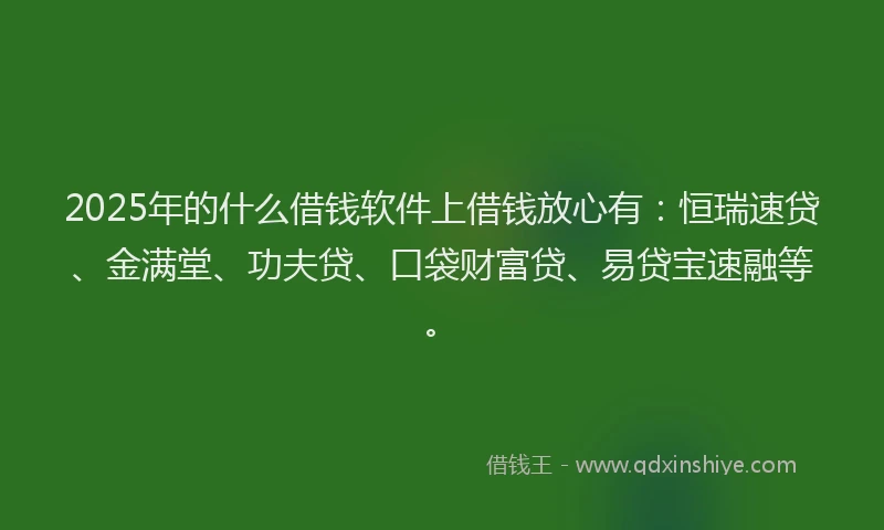 2025年的什么借钱软件上借钱放心有：恒瑞速贷、金满堂、功夫贷、口袋财富贷、易贷宝速融等。