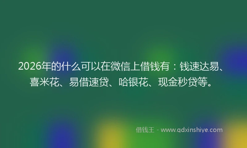 2026年的什么可以在微信上借钱有：钱速达易、喜米花、易借速贷、哈银花、现金秒贷等。