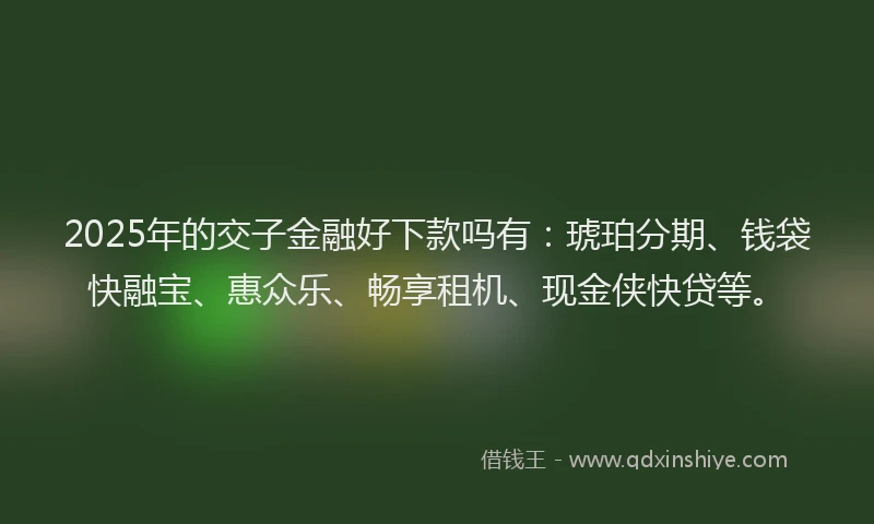 2025年的交子金融好下款吗有：琥珀分期、钱袋快融宝、惠众乐、畅享租机、现金侠快贷等。