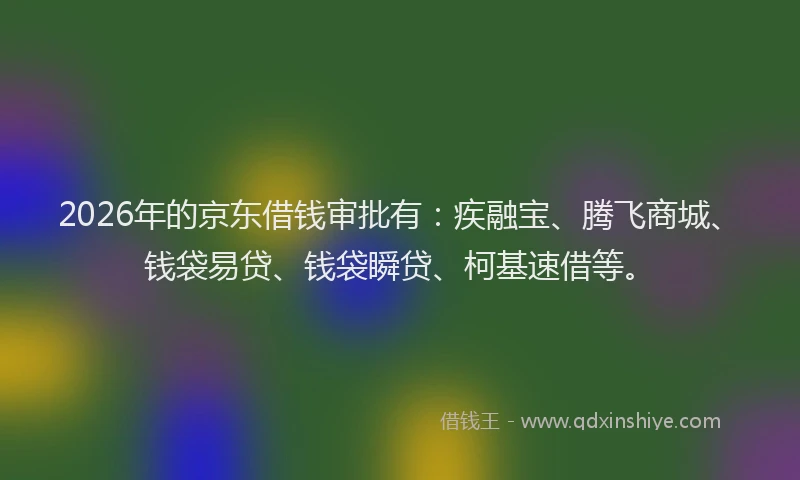 2026年的京东借钱审批有：疾融宝、腾飞商城、钱袋易贷、钱袋瞬贷、柯基速借等。
