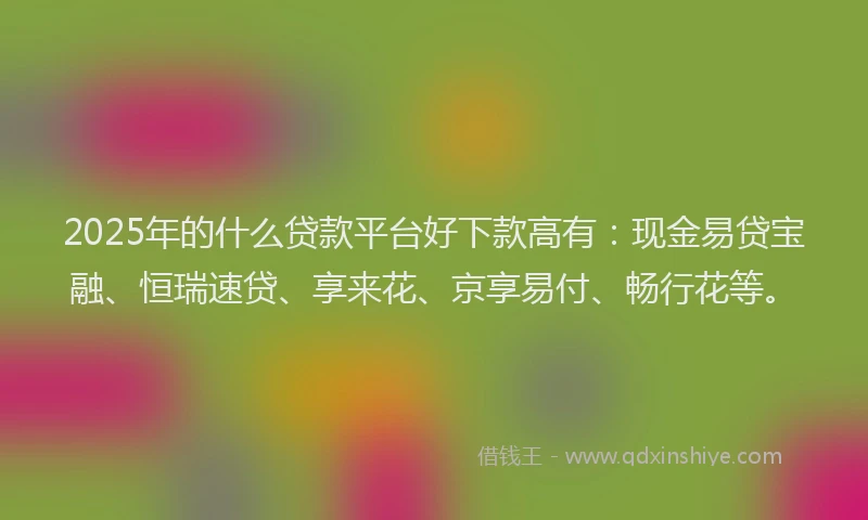 2025年的什么贷款平台好下款高有：现金易贷宝融、恒瑞速贷、享来花、京享易付、畅行花等。