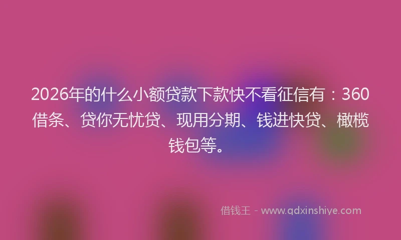 2026年的什么小额贷款下款快不看征信有：360借条、贷你无忧贷、现用分期、钱进快贷、橄榄钱包等。