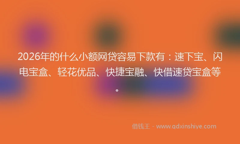 2026年的什么小额网贷容易下款有：速下宝、闪电宝盒、轻花优品、快捷宝融、快借速贷宝盒等。