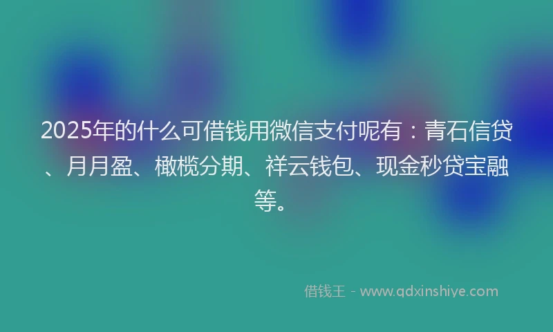 2025年的什么可借钱用微信支付呢有：青石信贷、月月盈、橄榄分期、祥云钱包、现金秒贷宝融等。