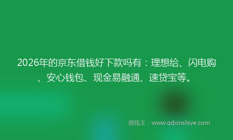 2026年的京东借钱好下款吗有：理想给、闪电购、安心钱包、现金易融通、速贷宝等。