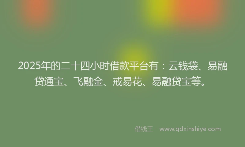 2025年的二十四小时借款平台有：云钱袋、易融贷通宝、飞融金、戒易花、易融贷宝等。