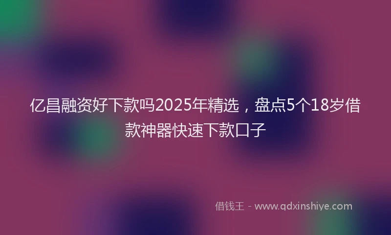 亿昌融资好下款吗2025年精选，盘点5个18岁借款神器快速下款口子