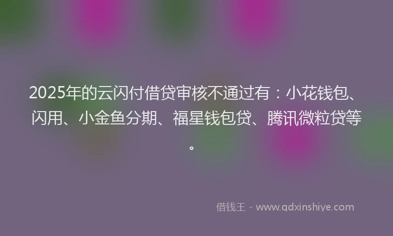 2025年的云闪付借贷审核不通过有：小花钱包、闪用、小金鱼分期、福星钱包贷、腾讯微粒贷等。