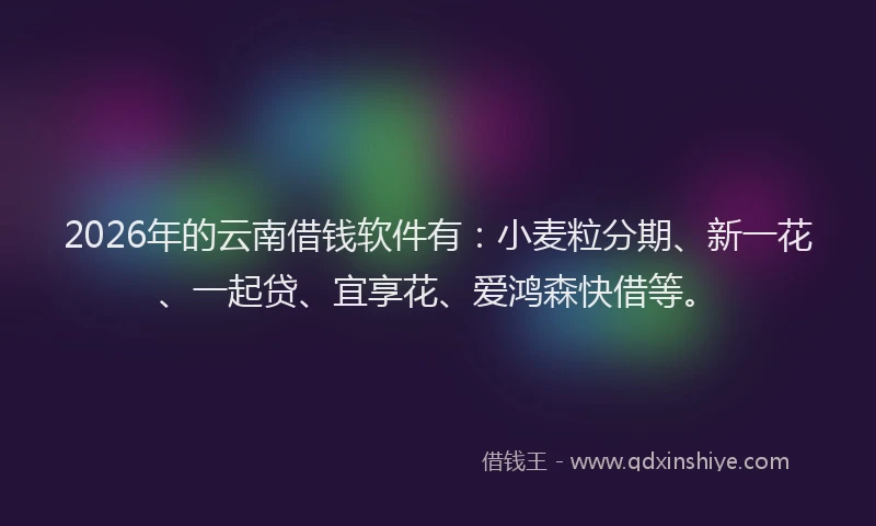 2026年的云南借钱软件有:小麦粒分期、新一花、一起贷、宜享花、爱鸿森快借等。