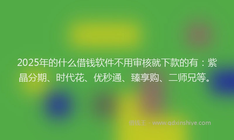 2025年的什么借钱软件不用审核就下款的有：紫晶分期、时代花、优秒通、臻享购、二师兄等。